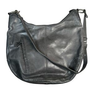 Frye Melissa Scoop hobo gray large crossbody Leather Hobo Bag‎ carbon zip